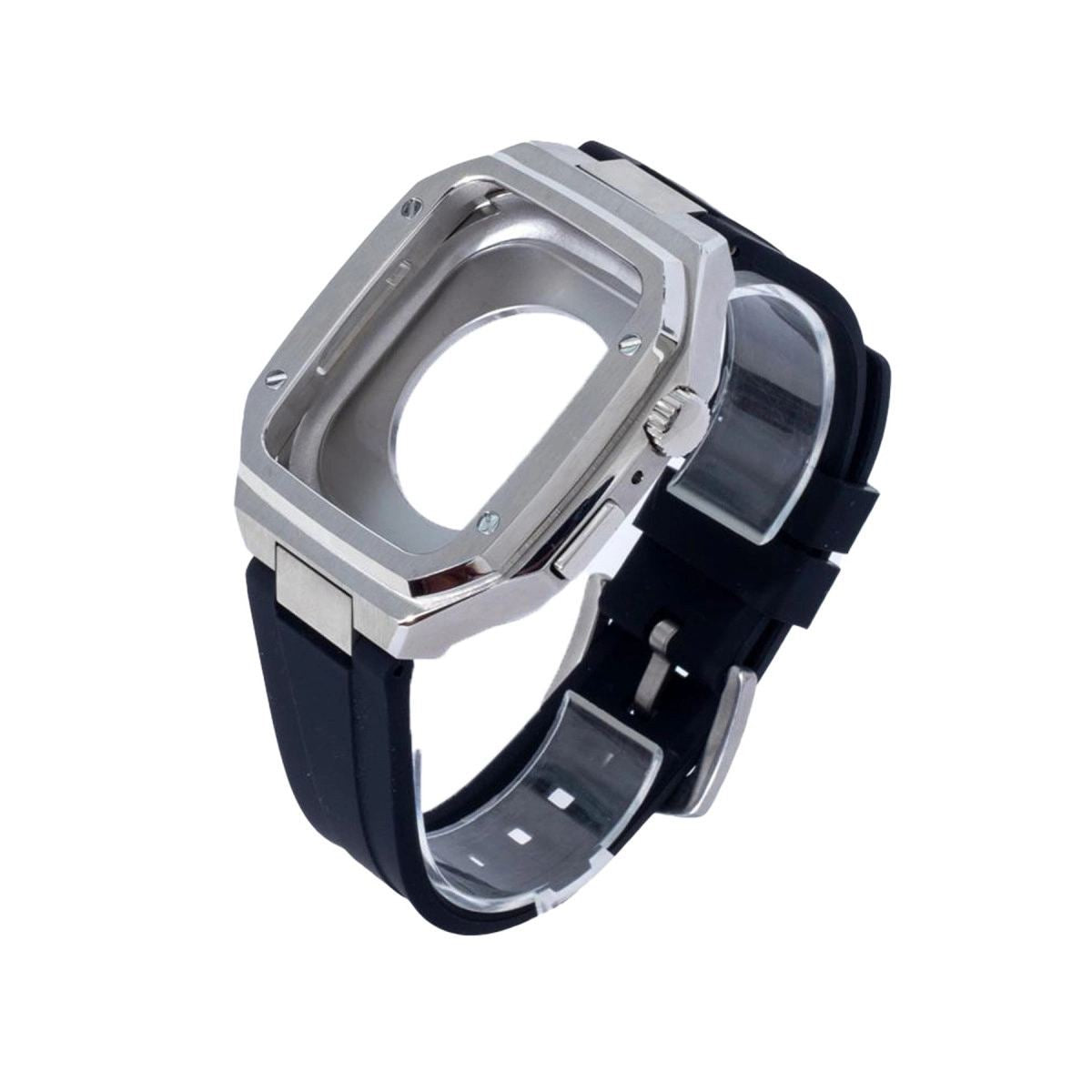 Apple Watch 44mm Kr402 Metal Kasa Silikon Kordon - Gümüş