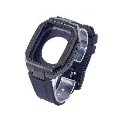 Apple Watch 45mm Kr402 Metal Kasa Silikon Kordon - Siyah