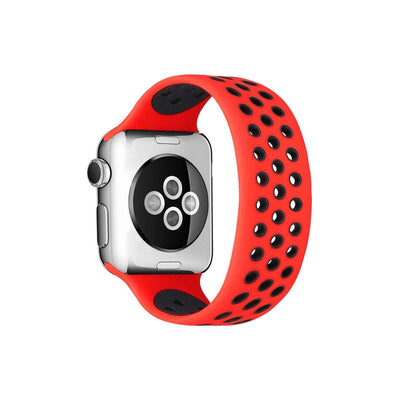 Apple Watch 42mm Ayarlı Delikli Silikon Kordon - Kırmızı-siyah