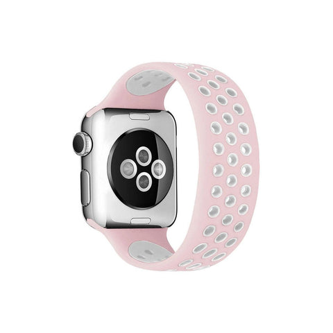 Apple Watch 42mm Ayarlı Delikli Silikon Kordon - Pembe-beyaz