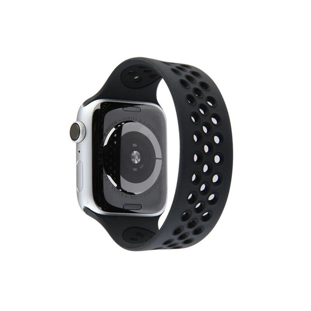 Apple Watch 38mm Ayarlı Delikli Silikon Kordon - Siyah-siyah