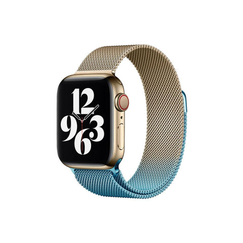 Apple Watch 38mm Metal Mıknatıslı Kordon - Metalik Gold-mavi