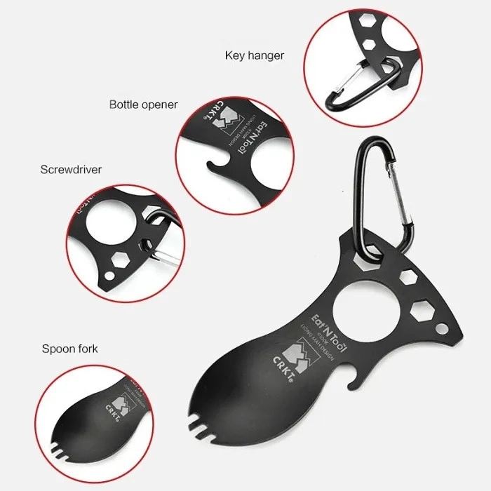 Crkt 9100k Eat’n Tool Karabina Çok Fonksiyonlu Karabina Tornavida Lokma Açacak Çatal Kaşık