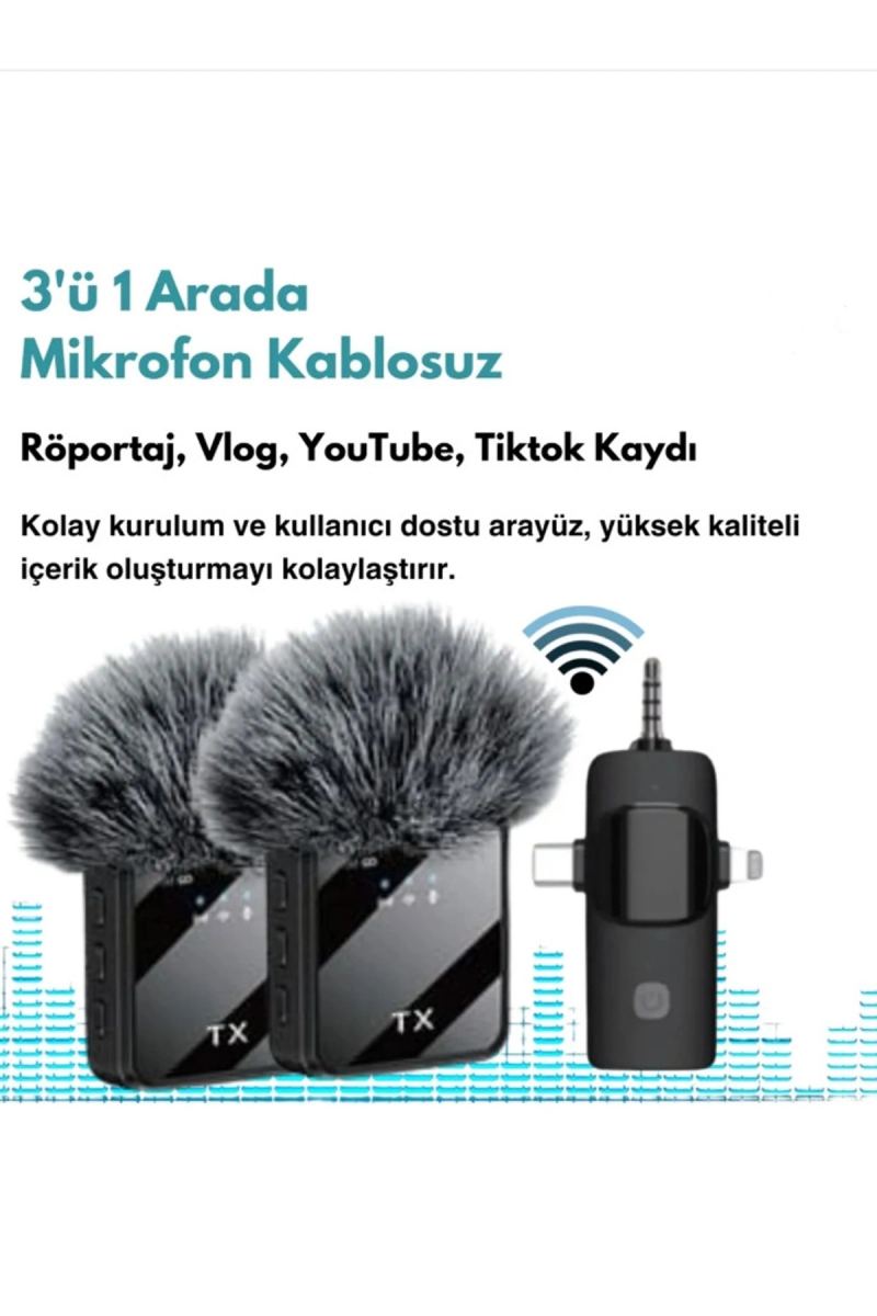 F11 Yüksek Kalite Profesyonel 3 In 1 Kablosuz Taşınabilir Yaka Mikrofonu Tüylü