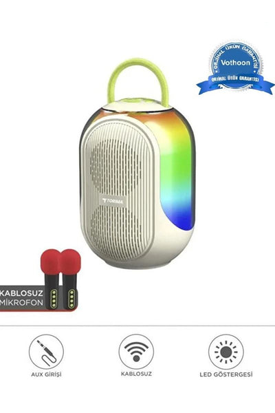 Bluetooth Hoparlör Çift Mikrofonlu Kablosuz Parti Speaker Beyaz