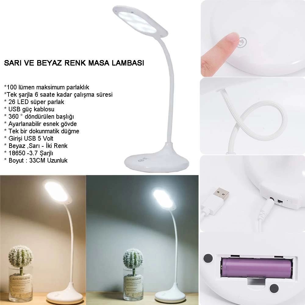 Şarjlı Sarı Ve Beyaz Renk Masa Lambası Wt-005