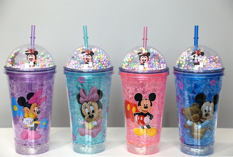Sevimli Mickey Mouse Işıklı Pipetli Boncuklu Suluk & Bardak 400 Ml Alk3147