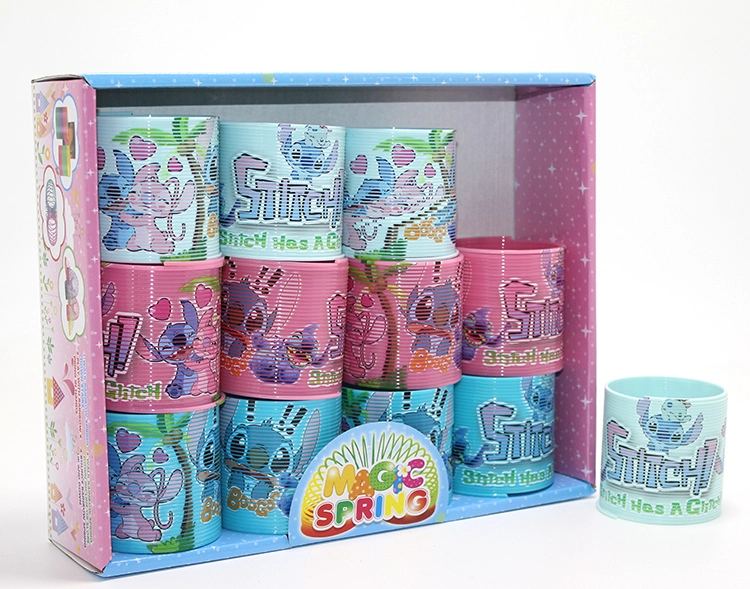 Stitch Baskılı Magic Spring Stres Yayı - Standlı Pembe Ve Mavi Renk 12'li Seti Alk3986