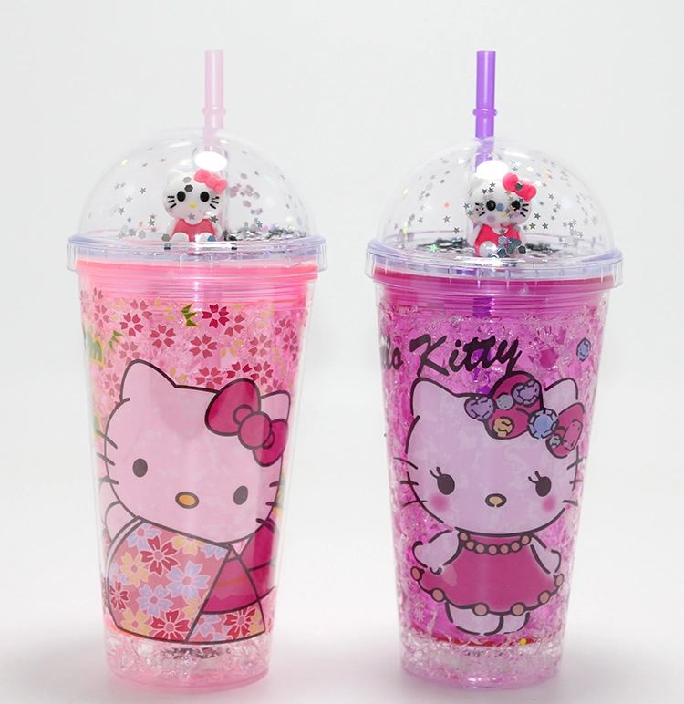 Sevimli Hello Kitty Işıklı Pipetli Boncuklu Suluk & Bardak 400 Ml Alk4706