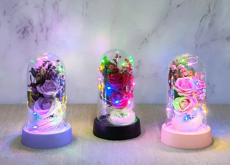 Işıklı Müzikli Romantik Fanus Tekli Gül Alk5007