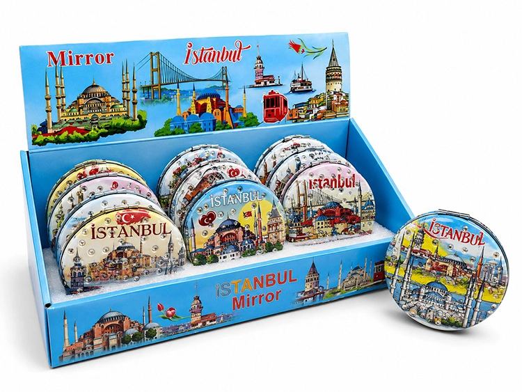 Taşlı İstanbul Temalı İnce El Aynası Alk5821