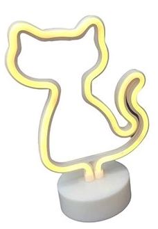 Neon Işıklı Kedi Lamba Pil+usb Pembe Işık Mz-122