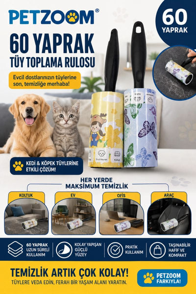 60 Yaprak Tüy Toplama Rulosu Kedi Köpek Tüy Toplayıcı Ev Koltuk Araç Ofis Temizlik Rulosu