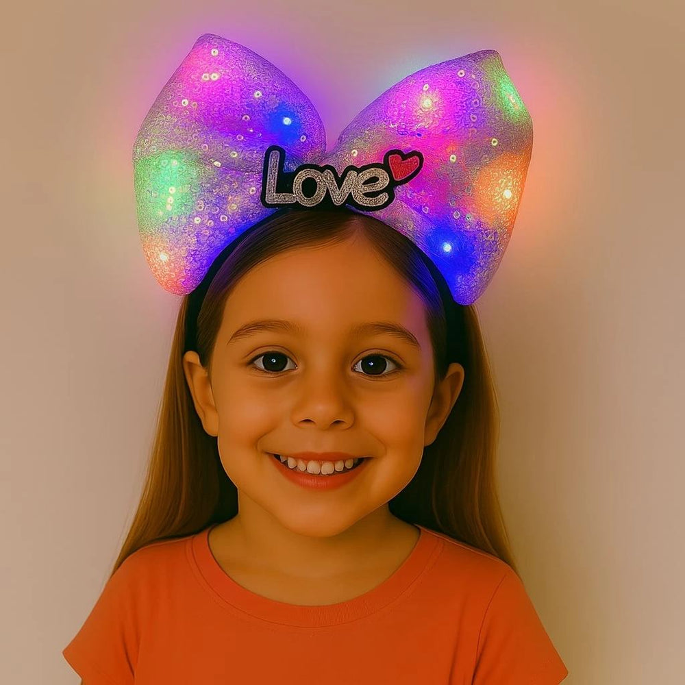 Led Işıklı Love Yazılı Mor Fiyonk Taç – Kız Çocuk Parti Tacı