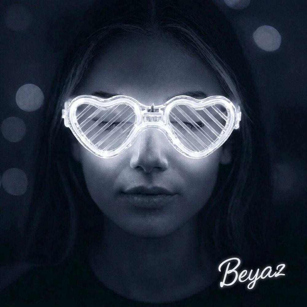 Beyaz Led Işıklı Kalp Gözlük – 3 Modlu Parti Glow Gözlüğü