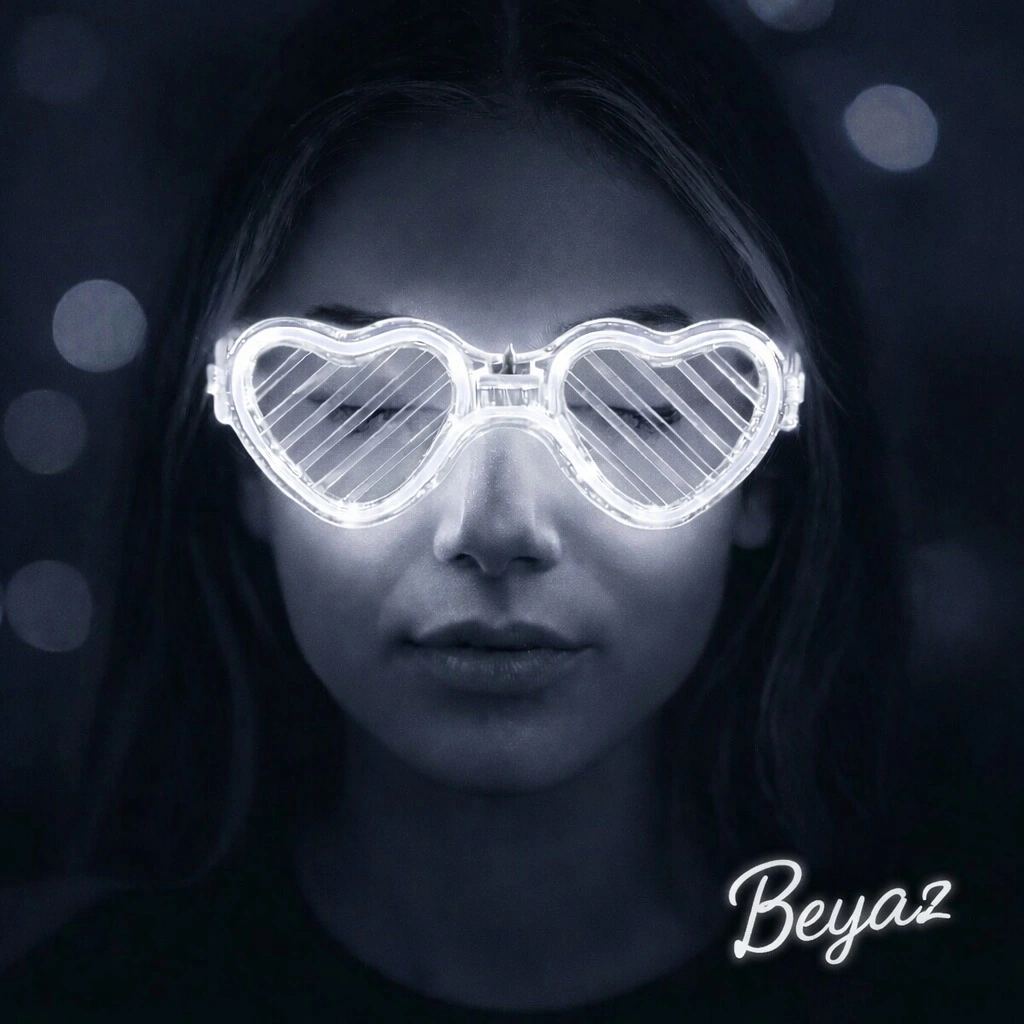 Beyaz Led Işıklı Kalp Gözlük – 3 Modlu Parti Glow Gözlüğü