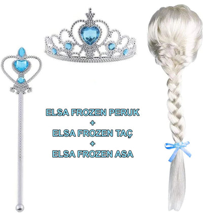 Örgülü Karlar Ülkesi Frozen Elsa Peruğu Tacı Ve Sopası Çocuk Boy