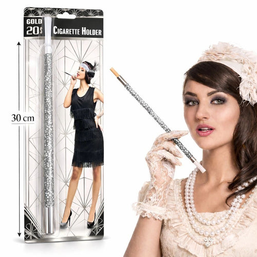 30 Cm Gümüş Payetli Tutacağı – 1920’ler Gatsby Parti Aksesuarı