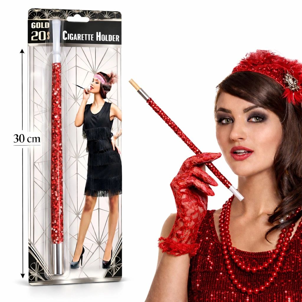 30 Cm Kırmızı Payetli Tutacağı – 1920’ler Gatsby Parti Aksesuarı