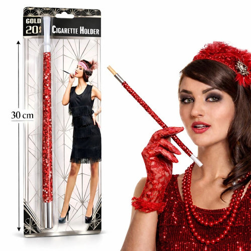 30 Cm Kırmızı Payetli Tutacağı – 1920’ler Gatsby Parti Aksesuarı