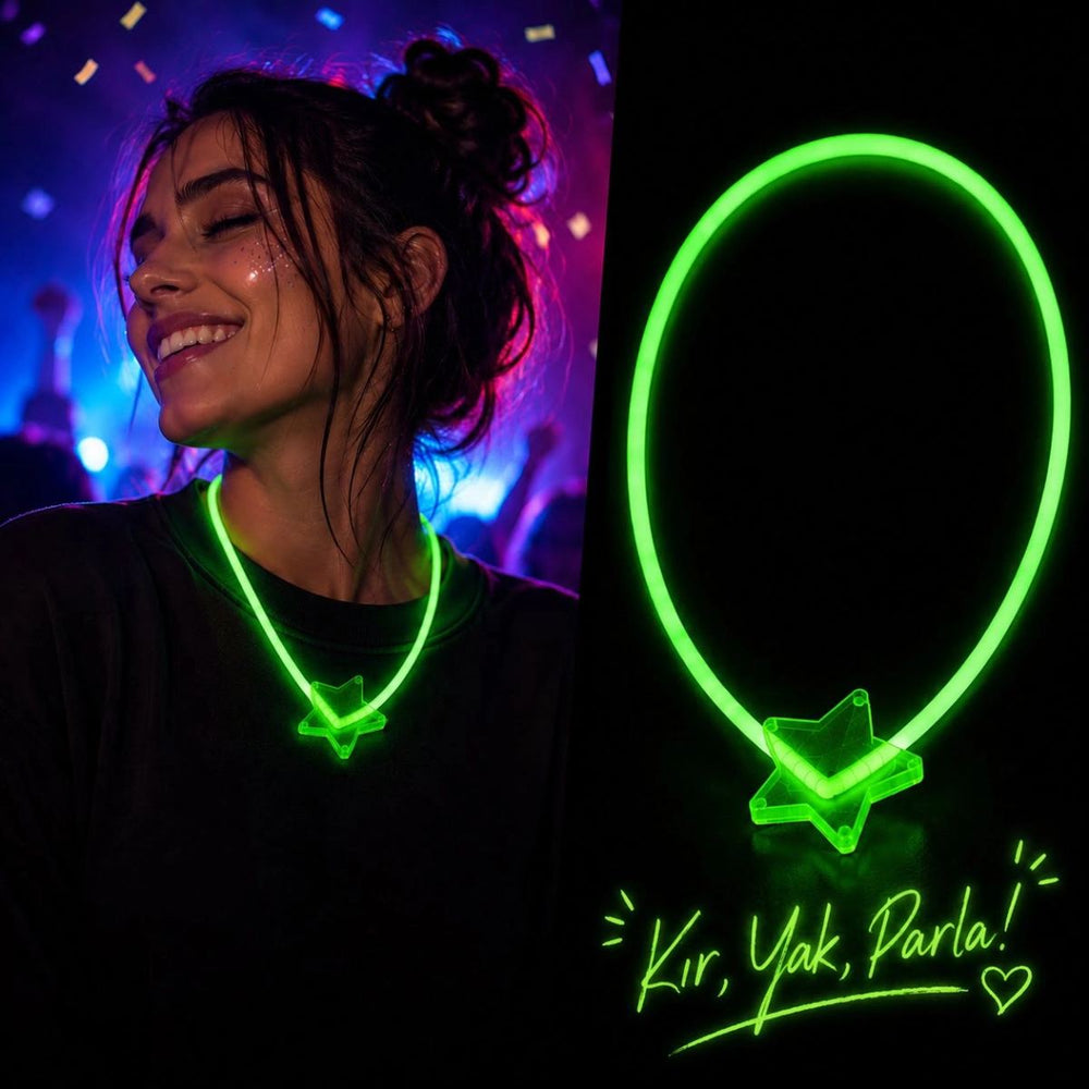 Glow Kolye Neon Fosforlu Işıklı Kolye Yeşil Renk