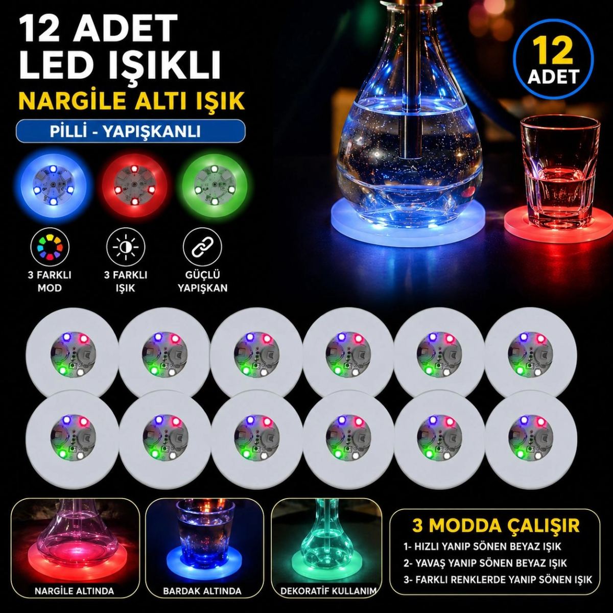 Rgb Led Altı Işık 12’li Set