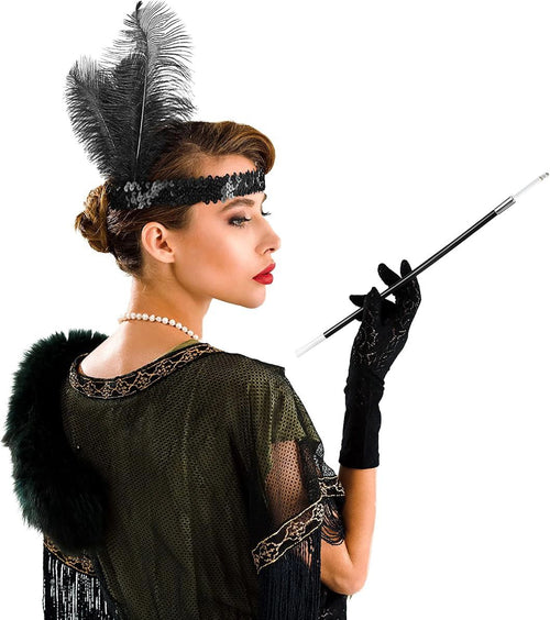 192039ler Gatsby Aksesuar Seti – Siyah Charleston Saç Bandı Lık