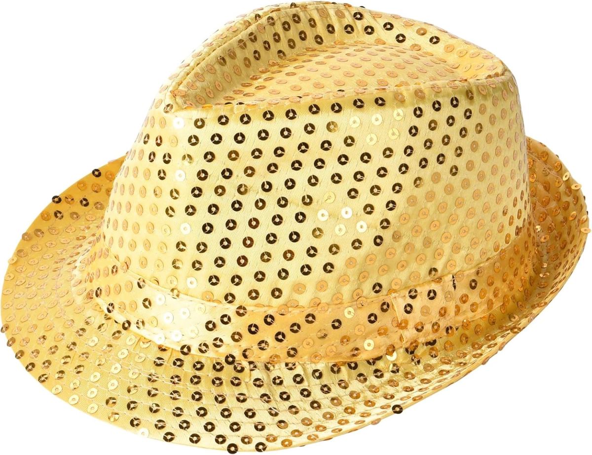 Disko Altın Gold Payetli Fötr Şapka Yetişkin Boy