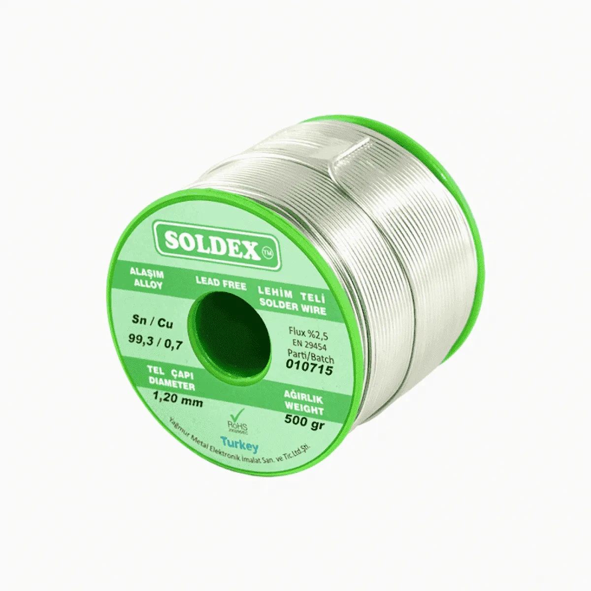 Kurşunsuz, Gümüşsüz Lehim Teli Sn: 99.3 - Cu: 0.7 - 200 Gr, 0.50 Mm
