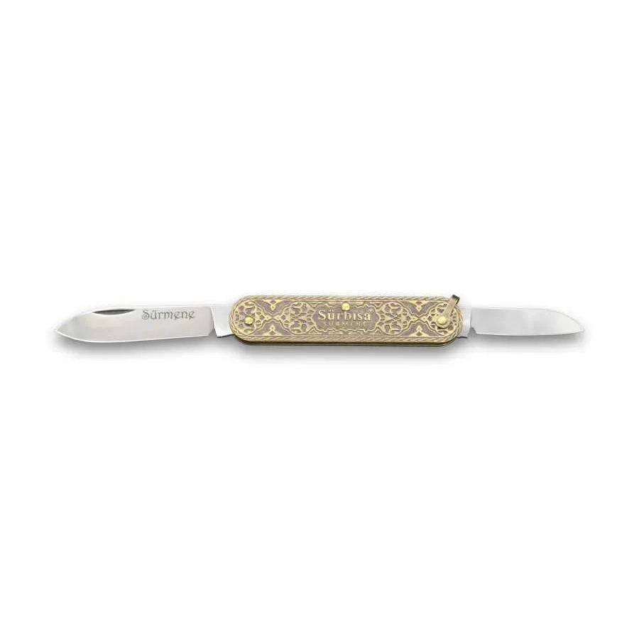 61804 Pirinç İşlemeli Sürmene Çakısı 5,5 / 3,5 Cm - Çift Bıçaklı