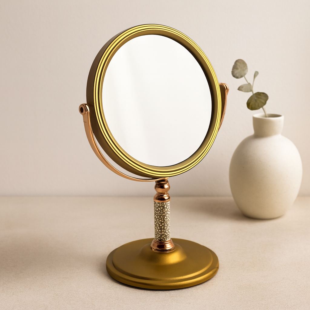 Makyaj Aynası 17.5 cm Çift Taraflı Bronz-Gümüş