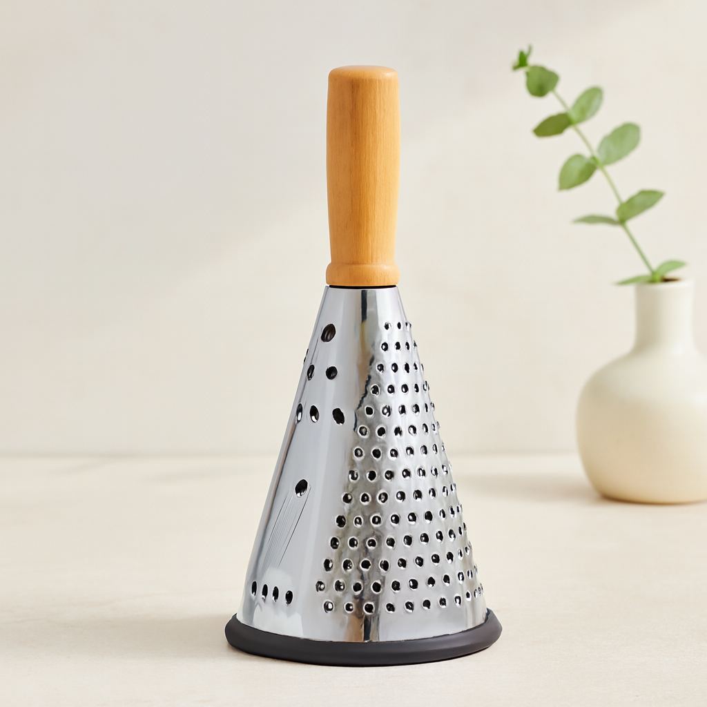 8" Ahşap & Bambu Saplı Çelik Rende (Silikon Taban, 3 Bölümlü)