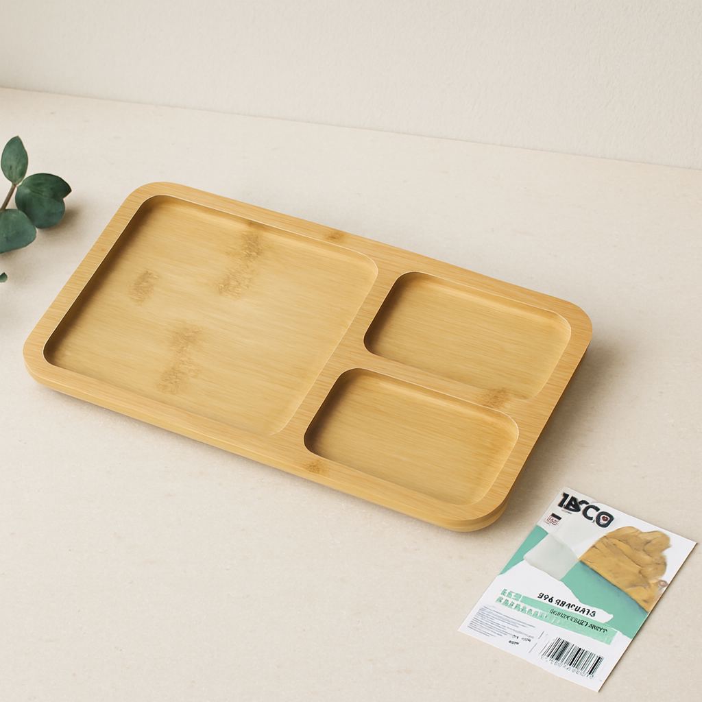 3 Bölmeli Dikdörtgen Bambu Servis Tepsisi 24.8x13.8x1.4 cm