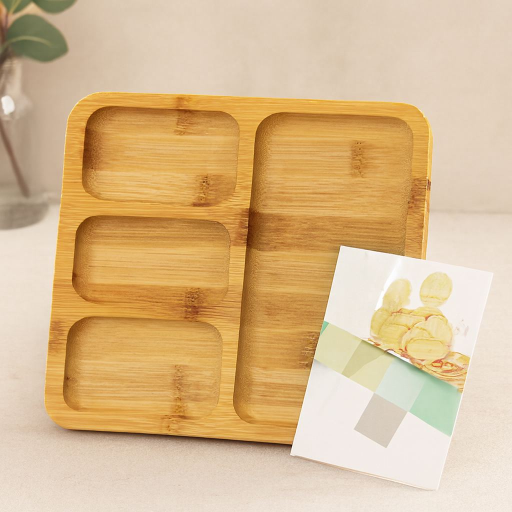 Bambu 4 Bölmeli Kare Servis Sunum Tepsisi 20x20x1.4 cm