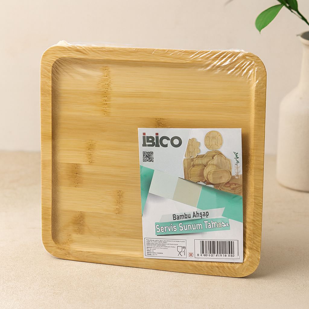 Kare Bambu Ahşap Mini Servis Tepsisi 20x20x1.4 cm