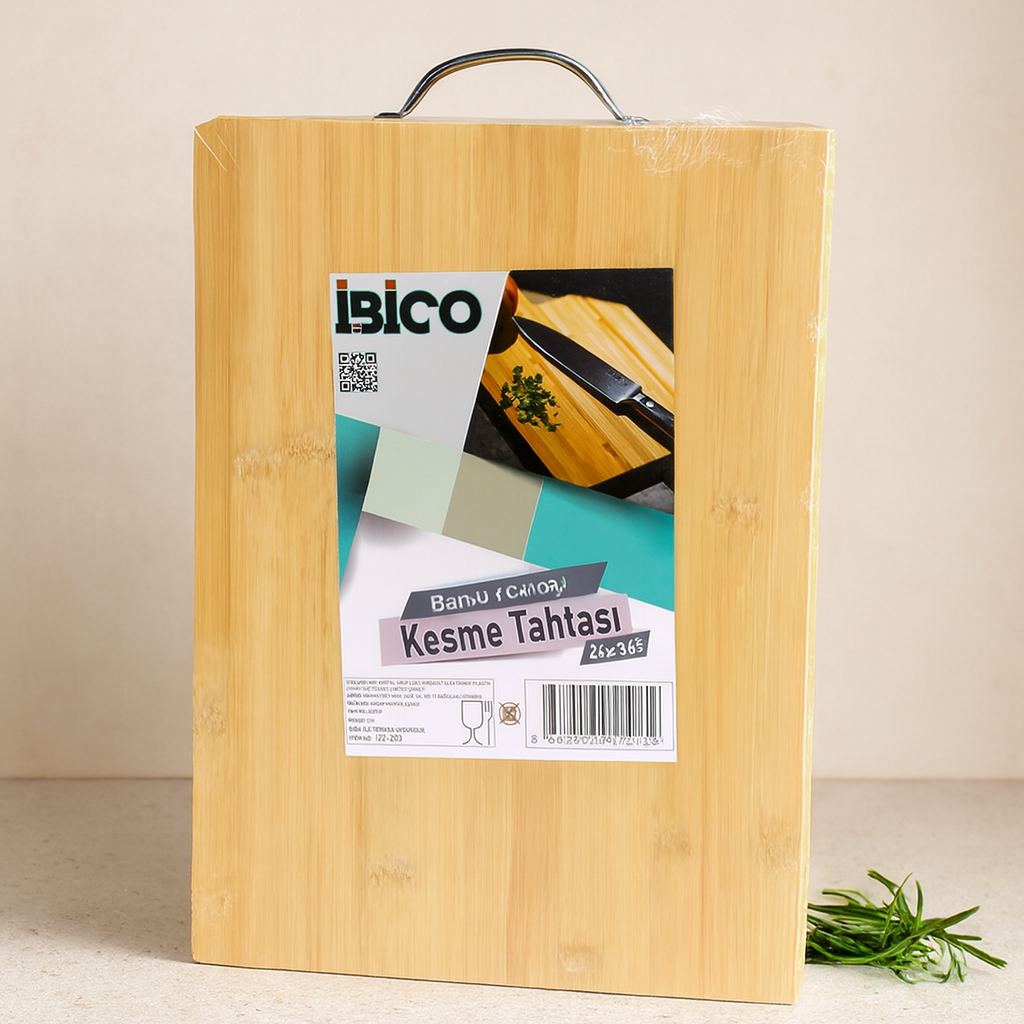 Metal Kulplu Bambu Kesme Tahtası 26x36x1.7 cm