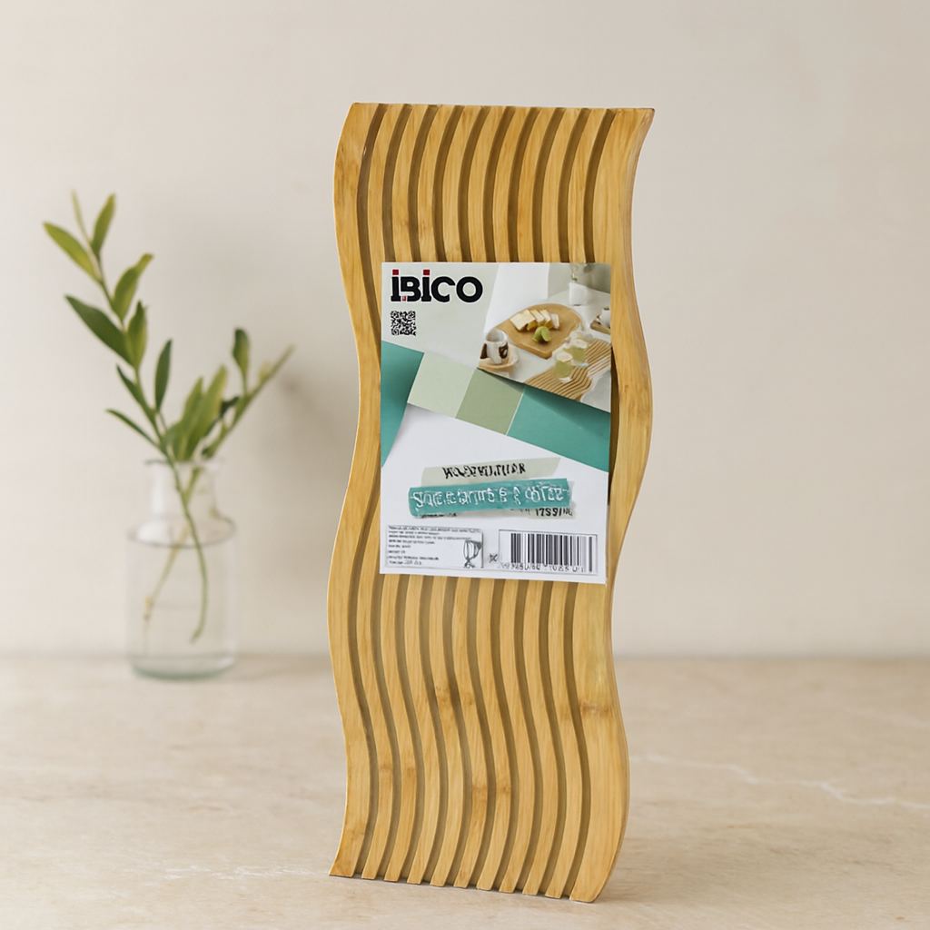 Bambu Servis Sunum Tahtası 17x39x1.5 cm (Çift Yüzlü Dalgalı/Kanallı)
