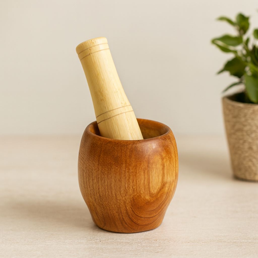 Bambu Ahşap Havan - Sarımsak Dövecek 7 cm