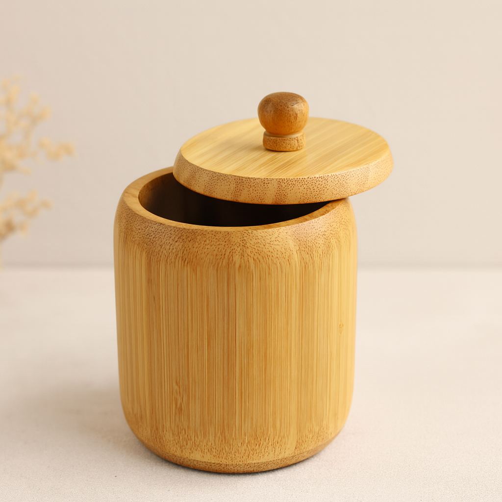 Ahşap Bambu Kapaklı Şekerlik 9 cm