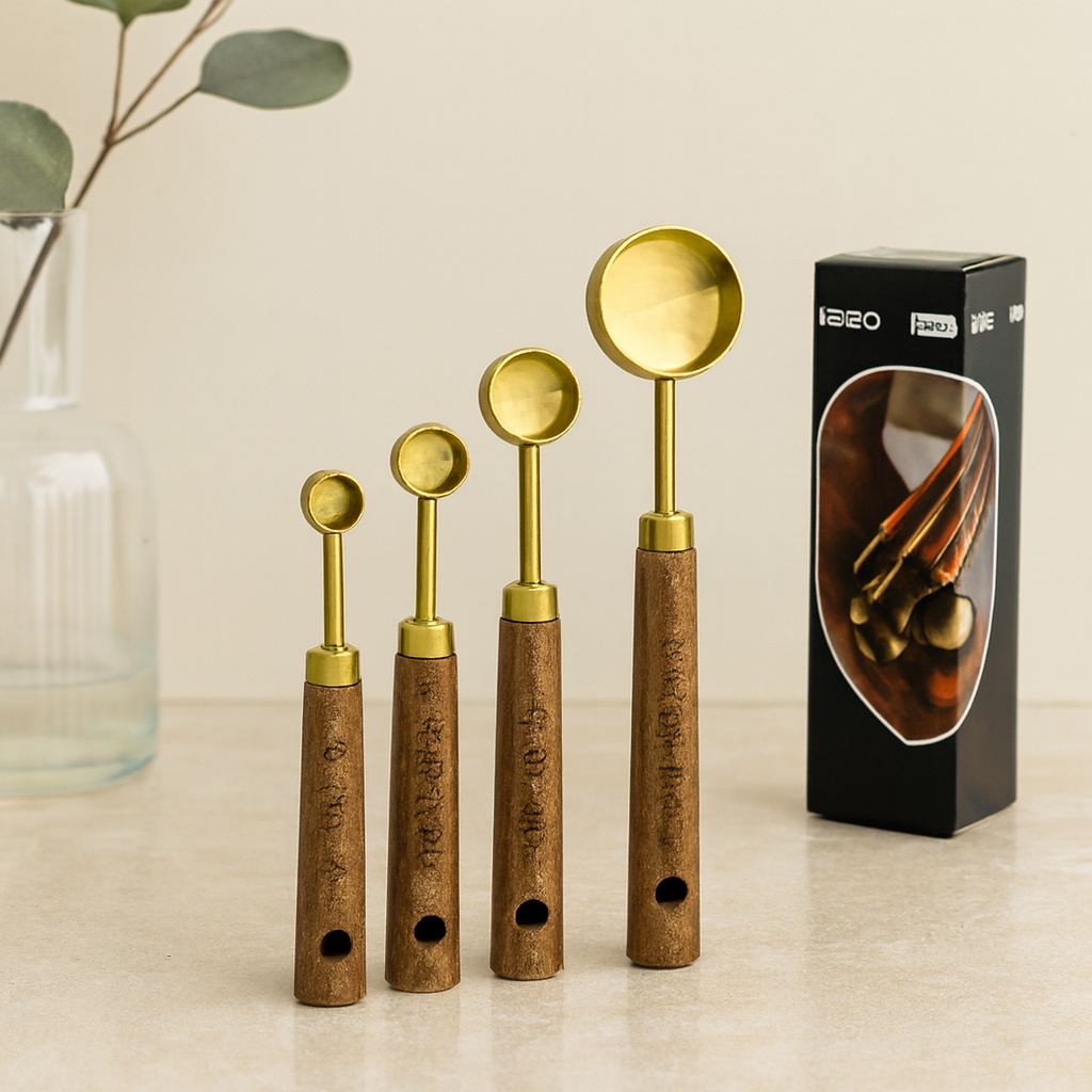 Altın Renk Metal 4'lü Ölçü Kaşık Seti (15ml, 5ml, 2.5ml, 1.25ml)
