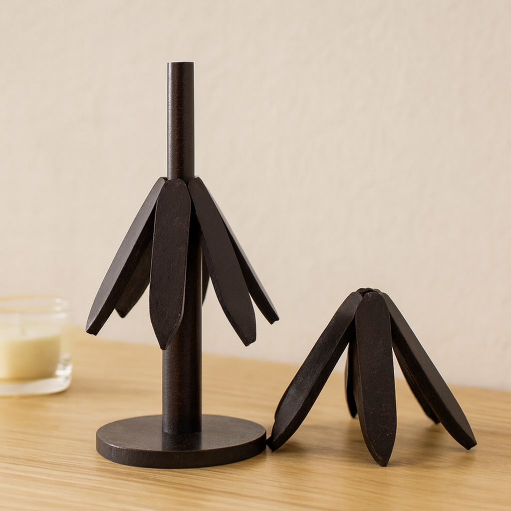 Bambu Ahşap Katlanır Nihale 20 cm - Standlı, Yaprak Desenli (2'li)