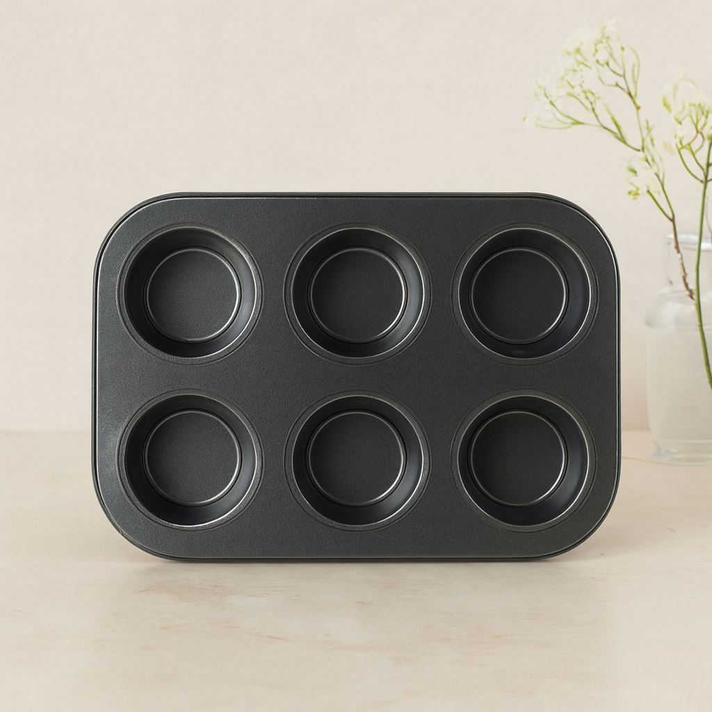 6 Gözlü Siyah Metal Muffin Kalıbı