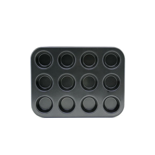 12 Gözlü Metal Muffin Kek Kalıbı - Siyah (Düz)