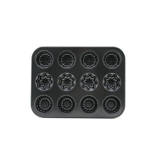 12 Gözlü Metal Muffin Kek Kalıbı - Siyah