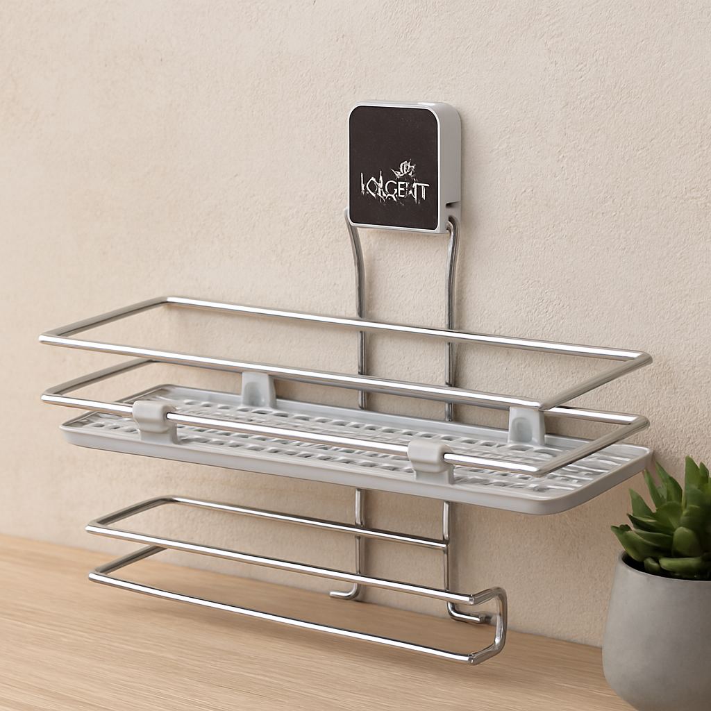 Raflı Kağıt Havluluk Metal Siyah-Krom Yapışkanlı