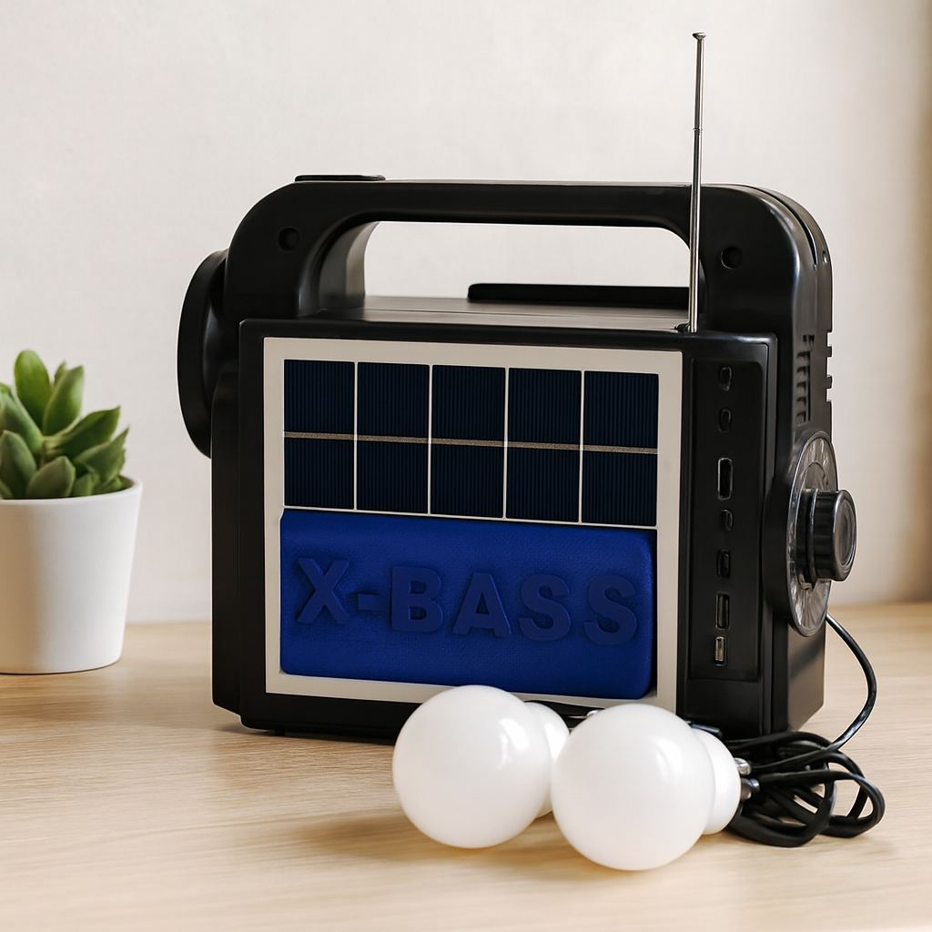 Solar 3'ü 1 Arada El Feneri Radyo MP3 Bluetooth Powerbank