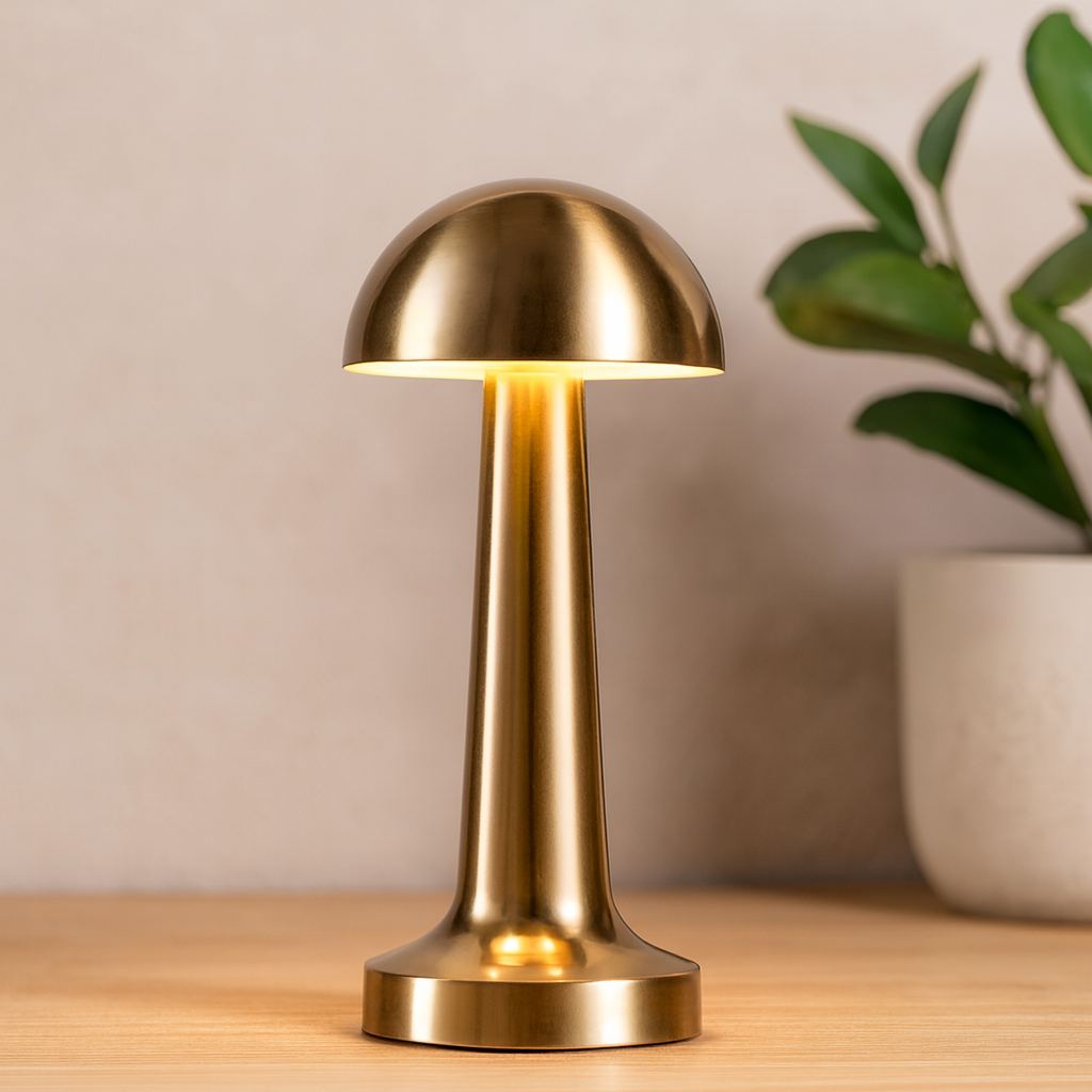 Oval Metal Mantar Masa Lambası - Dokunmatik Type-C 3 Mod