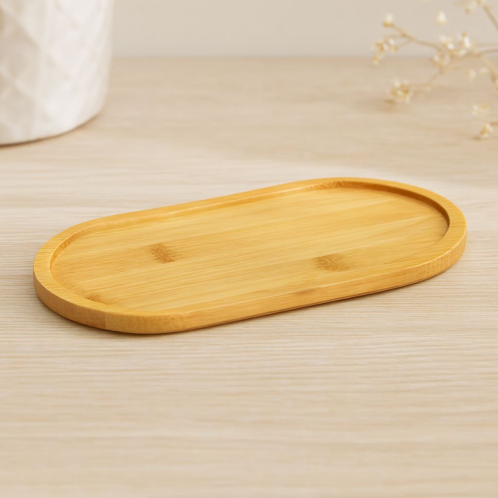 Oval Bambu Yağdanlık Altlık Ahşap Mini Tepsi 20x10x0.8 cm