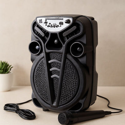 8 inç Kablosuz Karaoke Hoparlör Mikrofonlu, USB/TF/AUX, Işıklı, Şarjlı