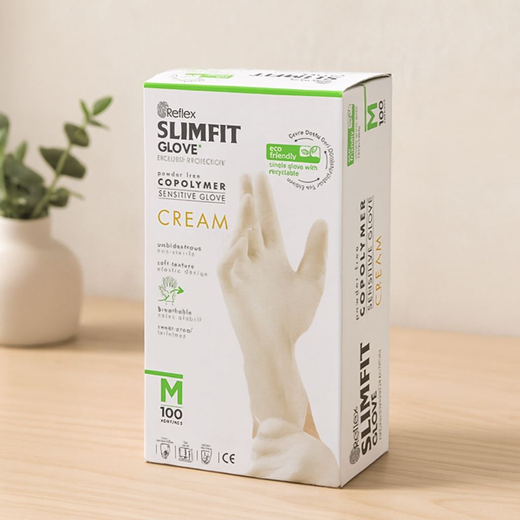 Slimfit Pudrasız Muayene Eldiven M Krem 100'lü